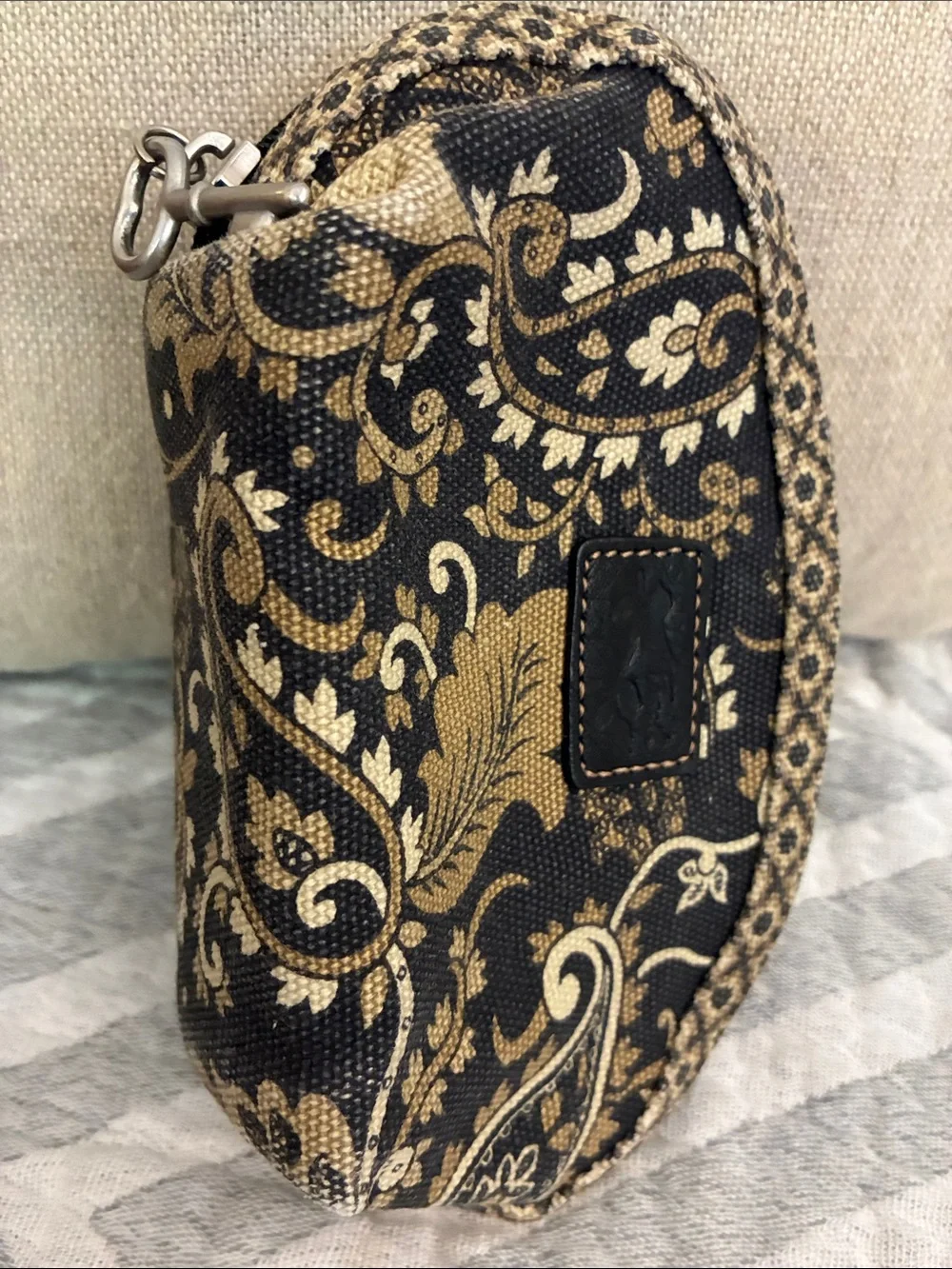 Fossil Black Tan Paisley Canvas Makeup Bag Cosmetic Pouch -- Y2K
